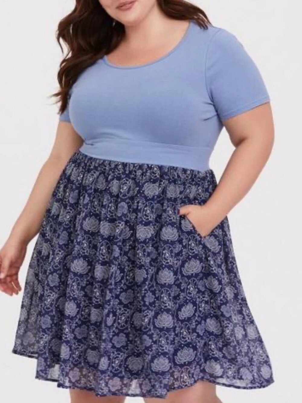 Torrid Disney Bambi Floral Knit to Woven Dress